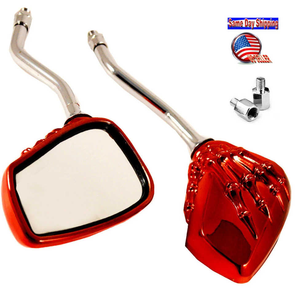 2X RED SKELETON SKULL HAND MOPED SCOOTER MOTORCYCLE REARVIEW MIRRORS 8MM 10MM - Image 3 of 4