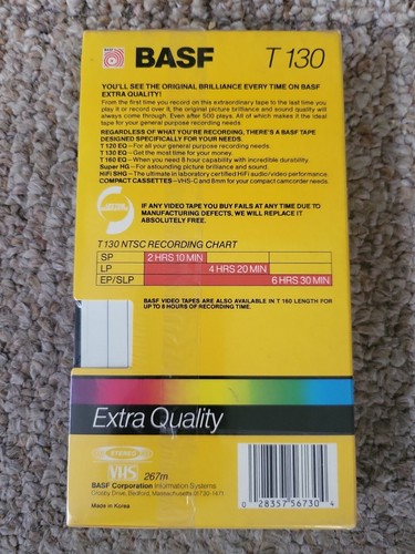 BASF T-130 extra hochwertige VHS Videoband neu versiegelt - Bild 2 von 4