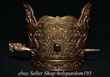 5.6 Old Chinese Copper 24K Gold Gilt Gems Dra...