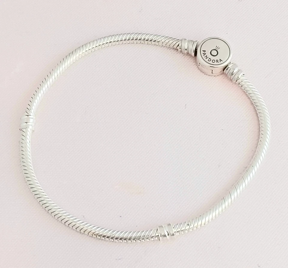 Authentic Pandora Sterling Snake Charm Bracelet with Blue Pave Sapphire Clasp - Image 2 of 4