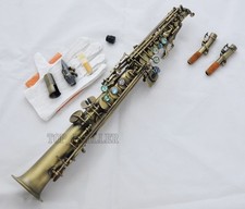 Antique Straight Soprano Saxophone Bb Sax Ablone Shell High F , G 2 Necks NEW