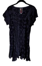 Johnny Was Eyelet Embroidery Small Floral Posies Tunic Mini Dress Navy