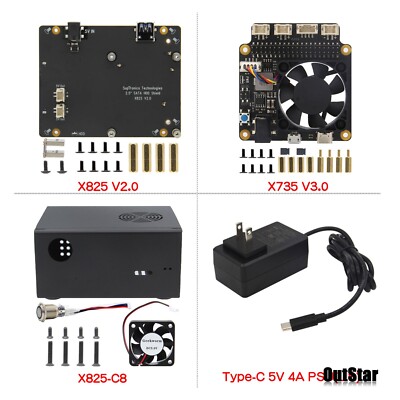 X825 V2.0 2.5'' SATA HDD/SSD Expansion Board + Case + X735 V3.0 + Power #sz