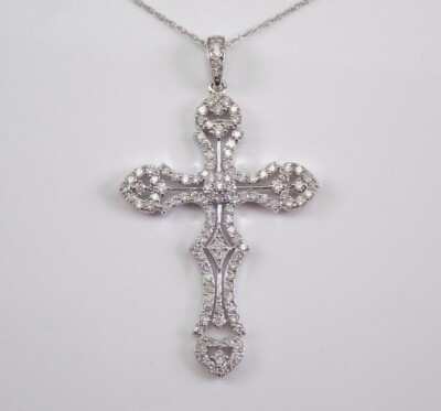 Round Simulated Diamond Women's Attractive Cross Pendant 14K White Gold Plated