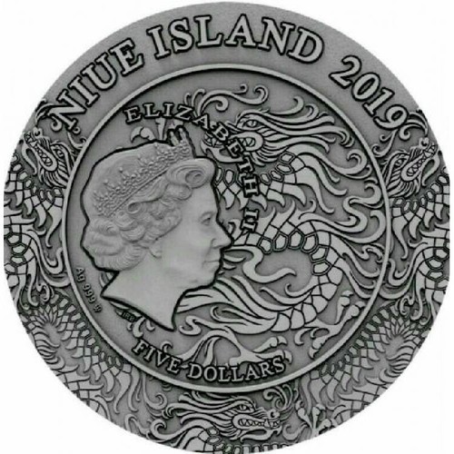 ZHAO YUN ANCIENT CHINESE WARRIOR 2019 2 oz $5 HR Antique Silver Coin Niue - Picture 2 of 5