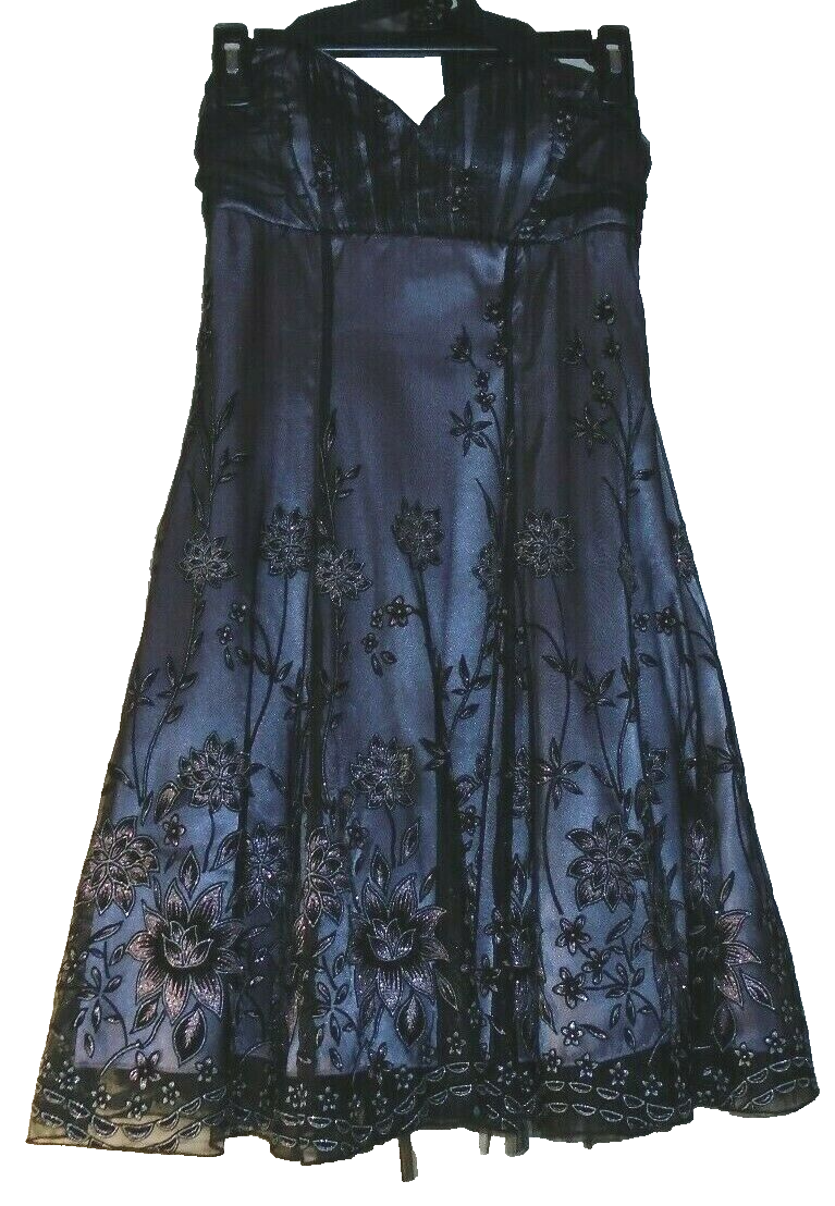 B Darlin Black Purple Halter Cocktail Dress with Lace Sequins Embro Size 3/4-image