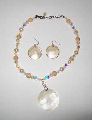 Emily Ray Sterling Silver Mother of Pearl Shell Necklace & Earrings #227