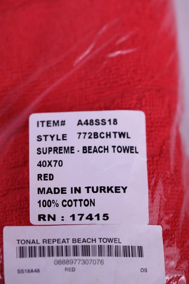 Supreme SS18 Debossed Logo Beach Towel Red New, Sealed - Image 4 of 4