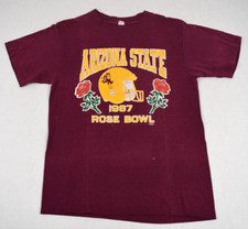 ASU T-Shirt VTG Size S 80s Arizona State Rose Bowl Maroon ASU Helmet Logo c.1987