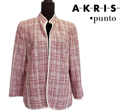 AKRIS PUNTO pink cream tweed blazer size 14