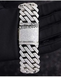 Authentic Men's 8 mm 20 inch Cuban chain Bracelet Real Moissanite White Gold Plated Silver