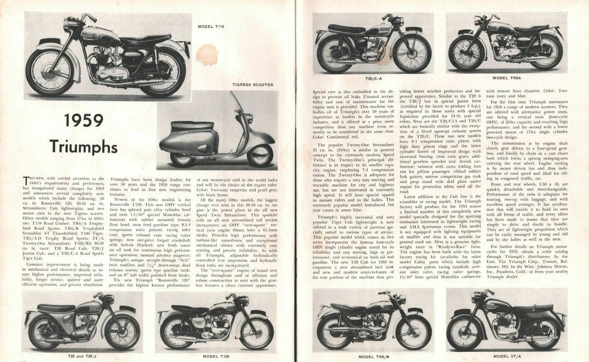 1959 Triumph Motorcycles Bonneville Trophybird More 2 Page