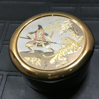 Vintage Schwarz, Kupfer & Gold ''Samurai'' - Chokin Schmuckkästchen/Schmuckkästchen - 4,5 cm