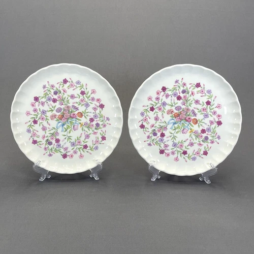 W.S. George Fiesta Bolero Luncheon Plates 9" Set Of 2 Pink Purple Floral 1940's