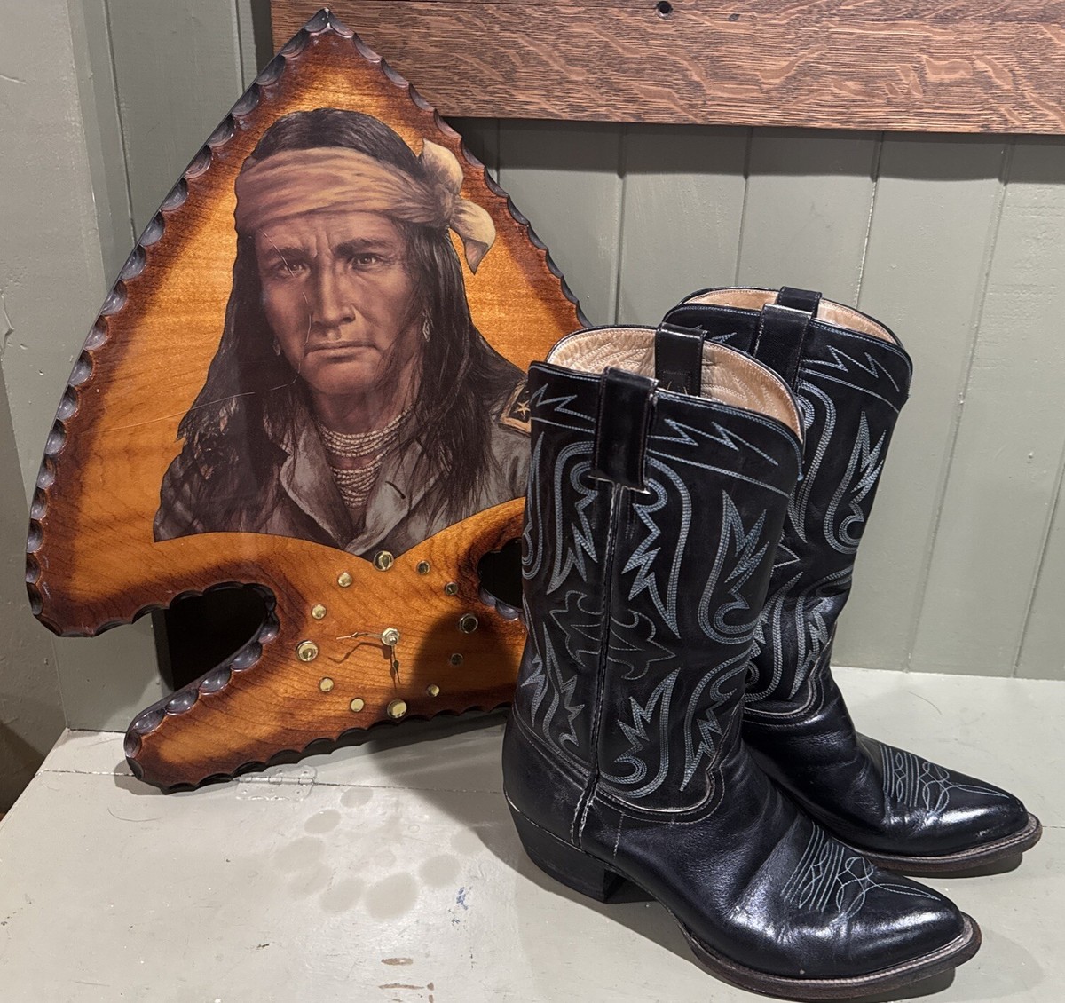 AUSTIN HALL Vintage Boots Western Boots Black Custom Made Men's