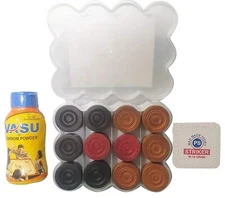 Wooden Carrom Coin with Ivory Striker and Carrom Powder 50 Gm