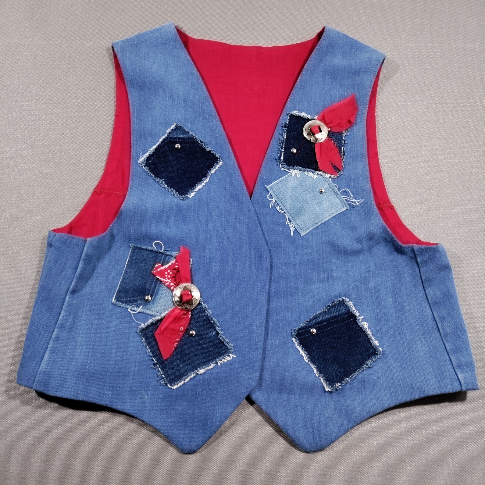 Vtg Handmade Grannycore Denim Patchwork Vest Larg… - image 1