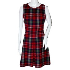 Vineyard Vines Dress Womens 2 Red Green Plaid Christmas Tartan Fit Flare Preppy