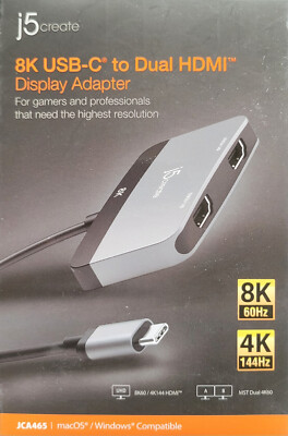 j5 Create 8K USB Type-C to Dual HDMI Display Adapter (JCA465) 