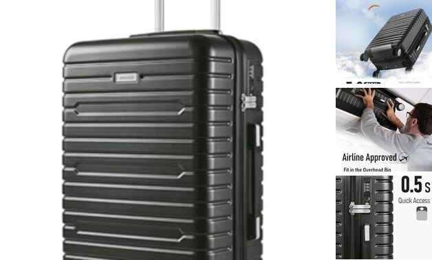 Carry on Luggage 22x14x9 Airline Approved with Spinner Black 20 Inch Carry on-image