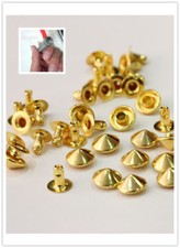 GRANDE PROMOZIONE 300pz borchie a cono con rivetto 9mm COLOR ORO + Applicatore
