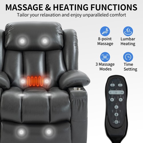 350LBS Lay Flat Heat Massage Power Lift Recliner Chair Elderly Reclining Sofa - Picture 3 of 10