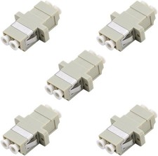 LC to LC Duplex Multimode Fiber Optic Adapter Coupler, 5 Pack in Beige