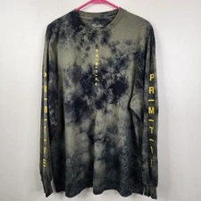 Primitive Skateboarding Mens Long Sleeve Camo Smoke Spell Out Crew Neck Tee L