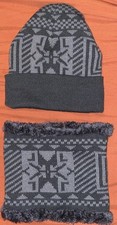 Fleece Lined Knit Beanie And Neck Warmer Set unisex charcoal/ Gray