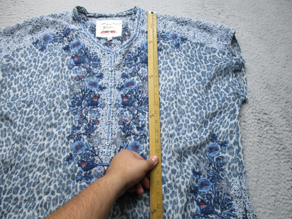 Blusa Johnny Was Biya Mujer XL Seda Bordada Boho Floral Leopardo B1872006 Foto 3 de 4