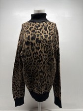 Just Roberto Cavalli Sweater Turtleneck Wool Animal Leopard Brown Size Small