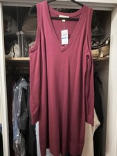 Michael Kors Cold-Shoulder V-Neck Sweater Dress in berry/plum