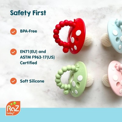 RaZbaby Soft Silicone Infant  Baby 3M+ Teether Toy Massaging Bristles Teething