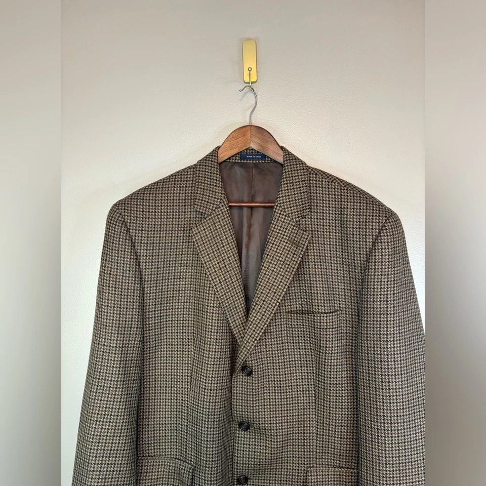 RALPH LAUREN Men's Cashmere Wool Blazer Houndstooth Brown Jacket Sport Coat 46R - Image 4 of 4