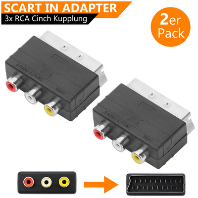 2x Scart Adapter TV AV Adapter 3 RCA Chinch Audio Video PS1/2/3 Xbox360 Nintendo