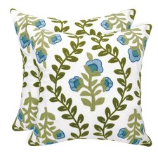 Floral Embroidered Summer Decorative Throw Pillow Covers 18"x 18" Set of 2, F...