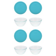 Pyrex (4) 7403 10-Cup Sculpted Glass Mixing Bowls w/ (4) Turquoise Green Lids