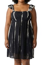 Raviya Women's Ruffle Shoulder Dress 100% Rayon - Plus Size 2X Black Tie Dye