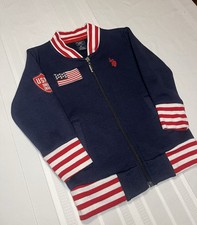 U.S. Polo Assn Navy Zip Up Striped USA Flag Track Jacket Boys 3T Toddler Fleece