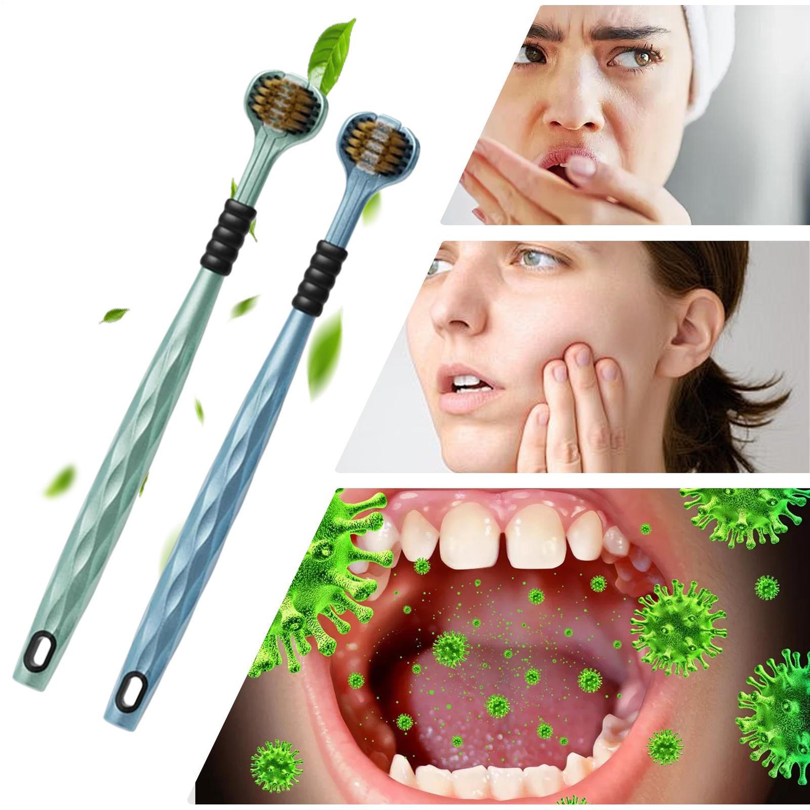 Triple Bristle Toothbrush 360° Teeth Cleaning Toothbrush 2 Pieces Brush