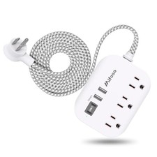 Flat Plug Power Strip with USB Ports - 10FT Extension Cord with 3 10 FT White