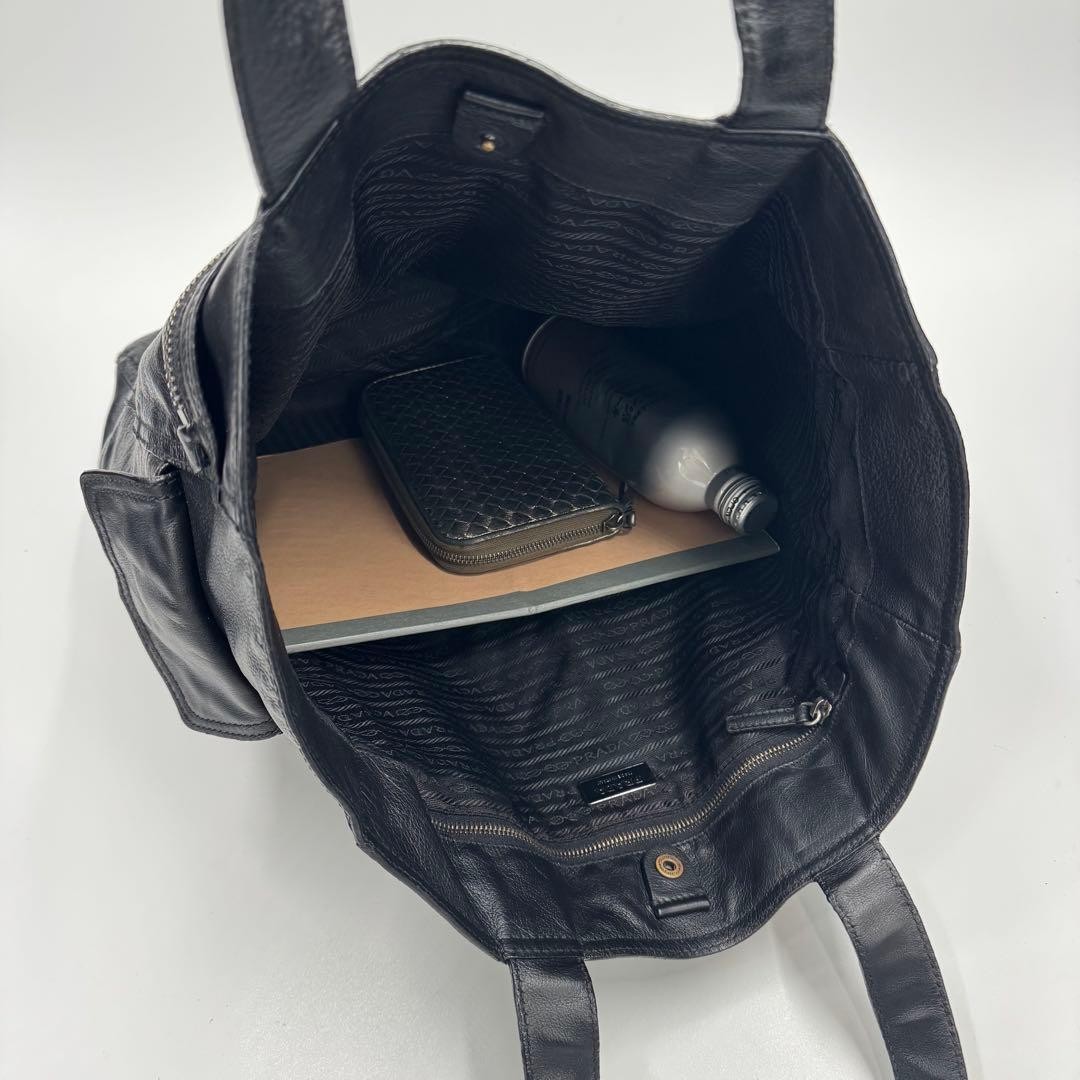 PRADA Men's Tote Bag Handbag Leather Black Noir Used Authentic thumbnail 16