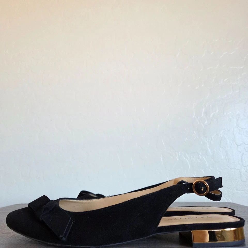 Talbots Gamuza Edison Arco Cordones Ballet Punta Plana Negro/Dorado Para Mujer 10 Foto 4 de 4
