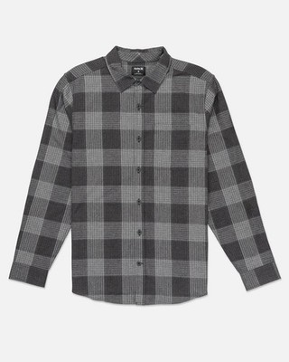 HURLEY Dark Stone Gray & Black Portland Plaid Flannel Long Sleeve Shirt NEW 2XL