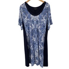 Karen Kane Paisley Print Dress Womens 3X Blue Western Boho Coastal Jersey Knit
