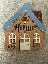 Vintage Rustic Blue Cottage-core Farmhouse Wooden Shaped Form "Home" Country