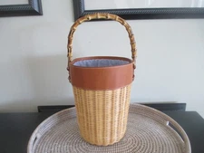 J. Mclaughlin Erin Rattan Basket Handbag/Crossbody with Bamboo Handle EUC