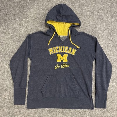 Vintage Michigan Wolverines Hoodie Sweatshirt Womens Large Blue Stadium Go Blue