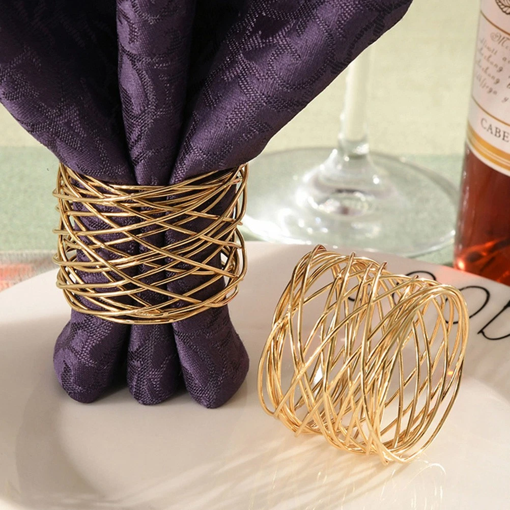 Lot De 16 Ronds De Serviette Dorés En Métal Creux Pour Décoration