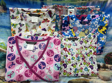 Women s Scrub Tops Mixed Lot of 5 Colorful Patterns Size M